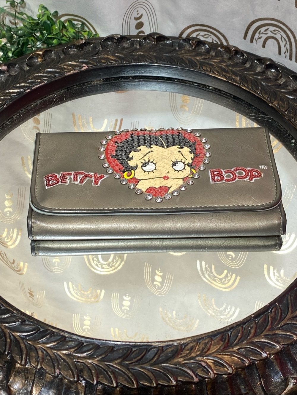 Betty Boop Metallic Gray Wallet with Red and Black Embroidery